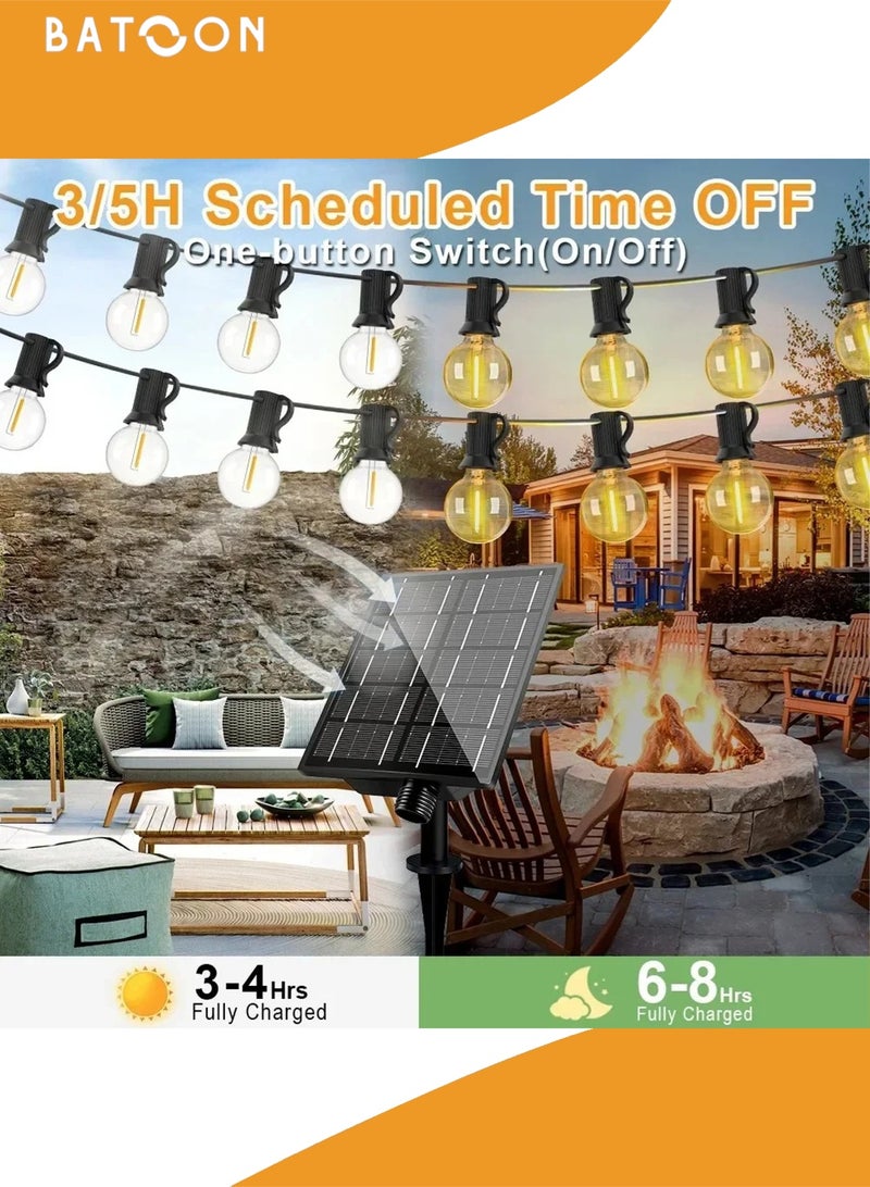 باتون أضواء خارجية تعمل بالطاقة الشمسية، لمبات G40، أضواء خرافية، 10 أمتار، 15 لمبة LED، أضواء خرافية للحديقة مع جهاز تحكم عن بعد، مسافة الإضاءة 40 سم - أضواء خيطية مقاومة للماء IP65 بيضاء دافئة، أضواء زينة للعطلات في الحديقة - Image 2