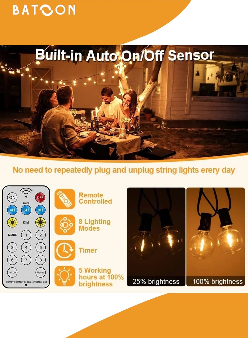 باتون أضواء خارجية تعمل بالطاقة الشمسية، لمبات G40، أضواء خرافية، 10 أمتار، 15 لمبة LED، أضواء خرافية للحديقة مع جهاز تحكم عن بعد، مسافة الإضاءة 40 سم - أضواء خيطية مقاومة للماء IP65 بيضاء دافئة، أضواء زينة للعطلات في الحديقة - Image 4