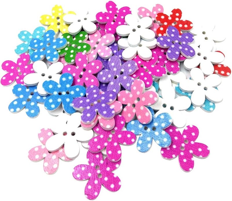 25mm Wooden Buttons 2 Holes 50Pcs Floral Dot Sewing Buttons for Apparel DIY - Image 5