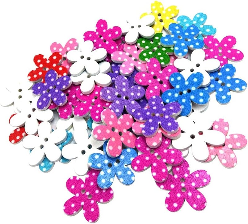 25mm Wooden Buttons 2 Holes 50Pcs Floral Dot Sewing Buttons for Apparel DIY - Image 1