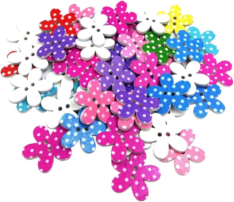 25mm Wooden Buttons 2 Holes 50Pcs Floral Dot Sewing Buttons for Apparel DIY - Image 3