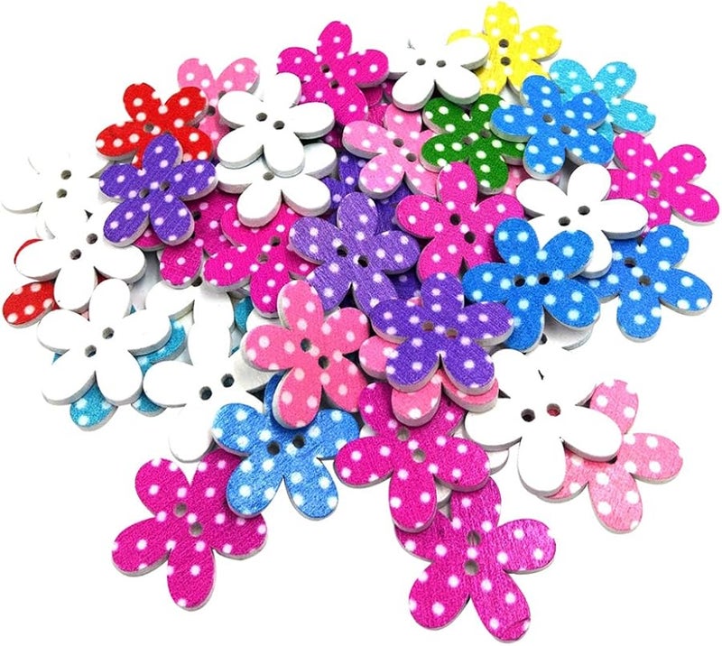 25mm Wooden Buttons 2 Holes 50Pcs Floral Dot Sewing Buttons for Apparel DIY - Image 4