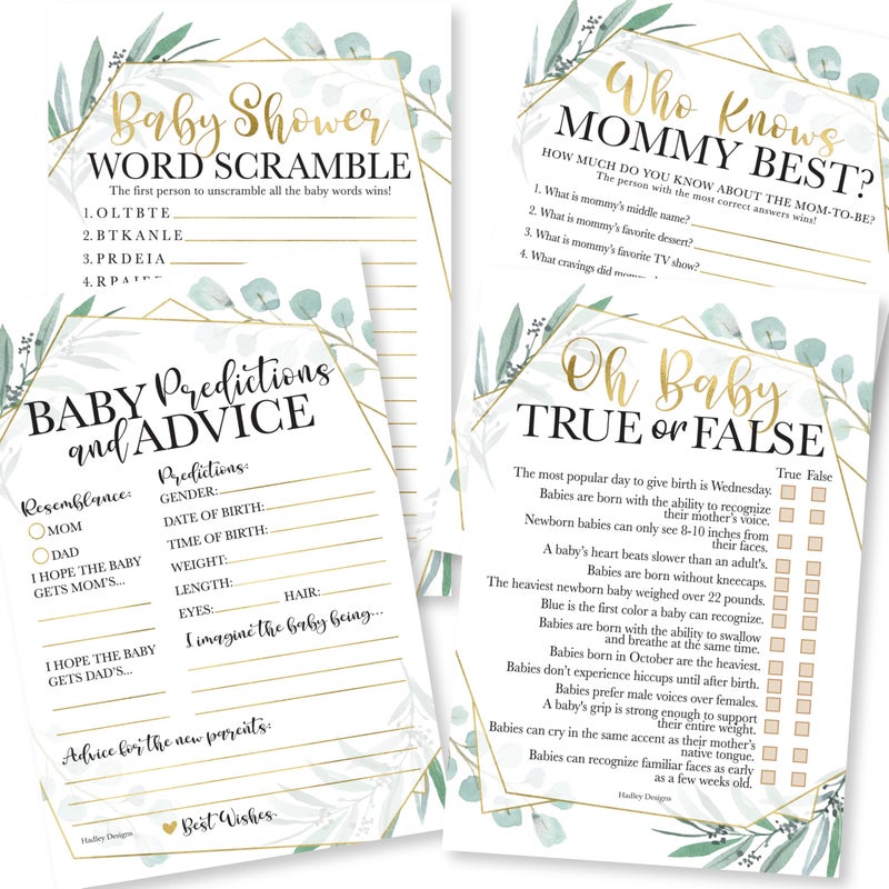 Hadley Designs Baby Shower Games For 40 Guests - Baby Predictions & Advice Cards For New Parents  Word Scramble  Who Knows Mommy Best  True Or False Babyshower Games Gender Neutral  Designed In Usa - Image 1