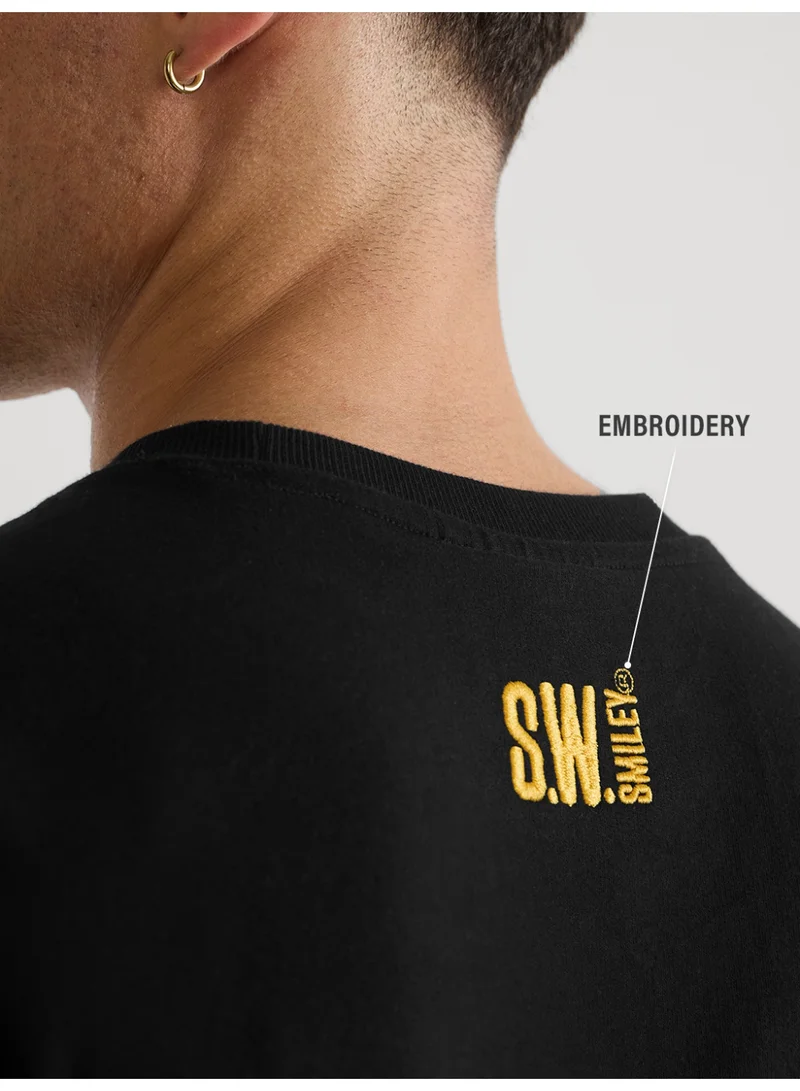 The Souled Store  The Souled Store Men S.W.SMILEY Embroidered Black Oversized T-Shirt for Men | Best Price UAE