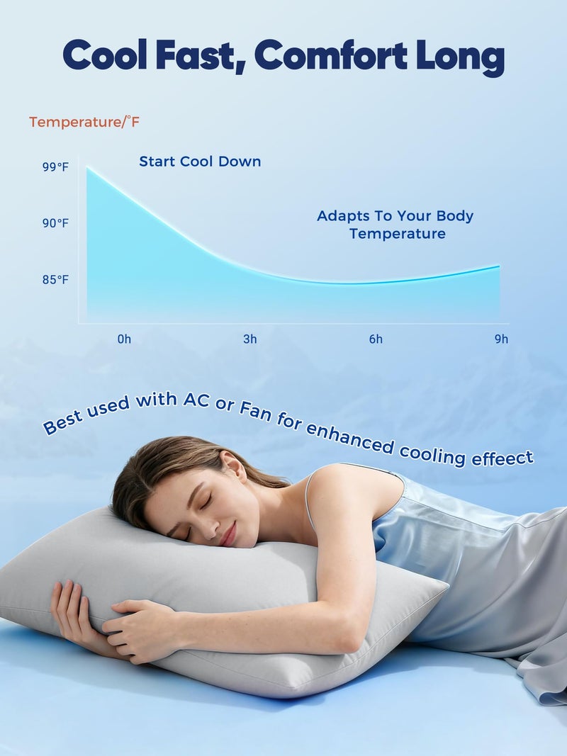 Avolare 2 Pack Cooling Pillow Cases, Arc-Chill Q-max>0.5 Stretch Cooling Pillowcases for Hair Skin and Hot Sleepers, Soft Silky Summer Pillow Cover with Zipper for Standard & Queen Size Pillows - Gray - Image 2