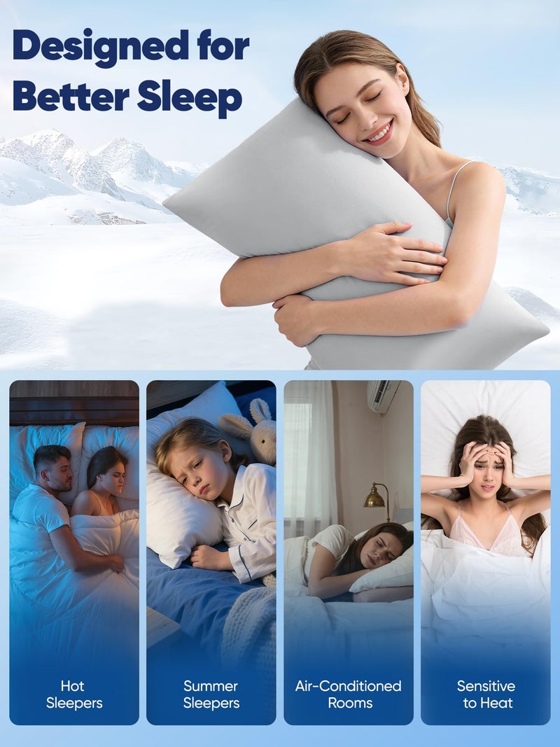 Avolare 2 Pack Cooling Pillow Cases, Arc-Chill Q-max>0.5 Stretch Cooling Pillowcases for Hair Skin and Hot Sleepers, Soft Silky Summer Pillow Cover with Zipper for Standard & Queen Size Pillows - Gray - Image 5