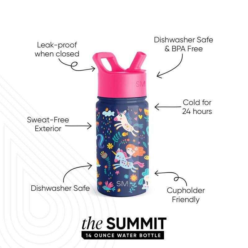 Simple Modern Kids Water Bottle with Straw Lid | Insulated Stainless Steel Reusable Tumbler for Toddlers, School | Summit Collection | 14oz, Unicorn Rainbows - Image 3