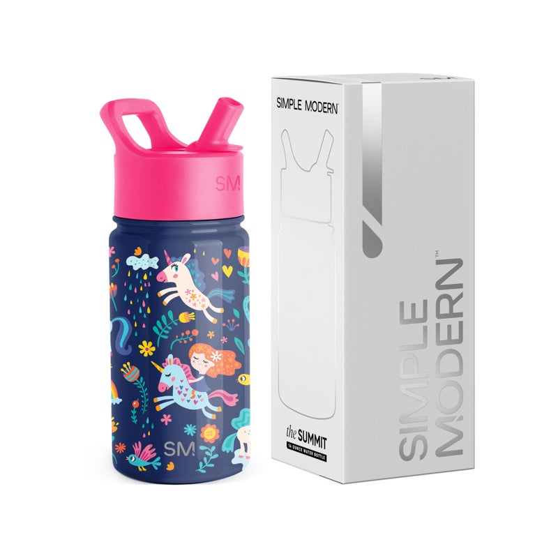 Simple Modern Kids Water Bottle with Straw Lid | Insulated Stainless Steel Reusable Tumbler for Toddlers, School | Summit Collection | 14oz, Unicorn Rainbows - Image 1