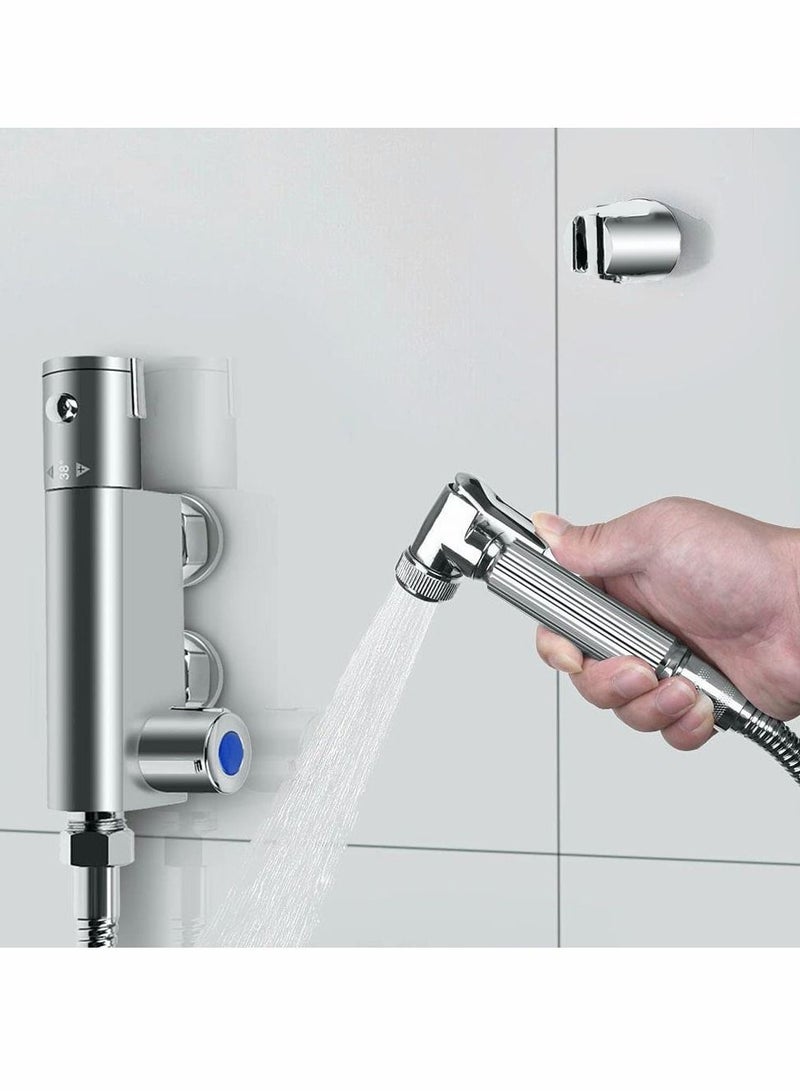 Toilet Bidet Douche Spray, Bathroom Solid Brass Thermostatic Kit, Handheld Spray Shower Kit Sprayer for hot and Cold Water with Hose - Image 1
