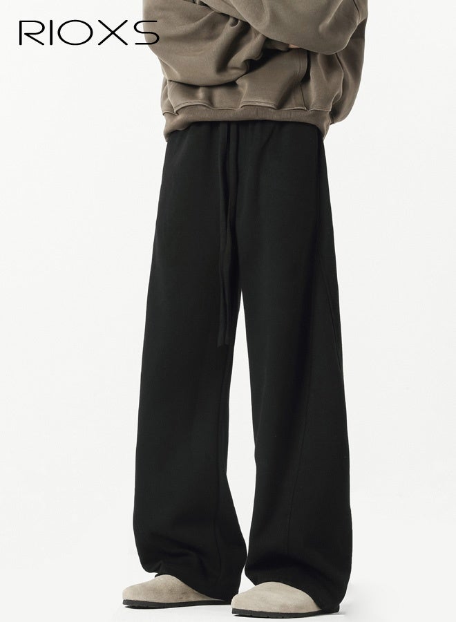 RIOXS Men's Baggy Sweatpants, Wide Leg Elastic Drawstring Waist Athletic Sweatpants with Pockets, Loose Fit Lounge Track Pants, Spring Fall Soft Breathable Sports Pants, Trendy Workout Open Bottom Joggers, for Hiking, Runnig, Yoga, Biking, Daily Wear, Black - Image 5