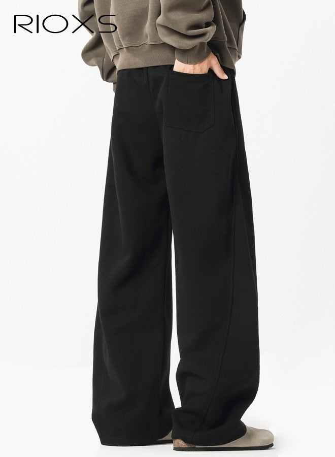 RIOXS Men's Baggy Sweatpants, Wide Leg Elastic Drawstring Waist Athletic Sweatpants with Pockets, Loose Fit Lounge Track Pants, Spring Fall Soft Breathable Sports Pants, Trendy Workout Open Bottom Joggers, for Hiking, Runnig, Yoga, Biking, Daily Wear, Black - Image 2