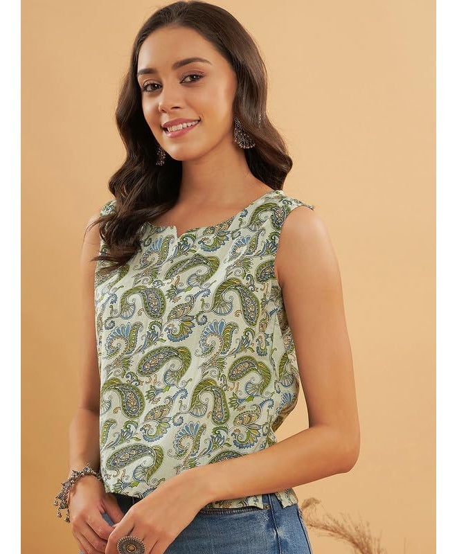 InWeave SAGE Green Paisley Print W/U TOP - Image 2