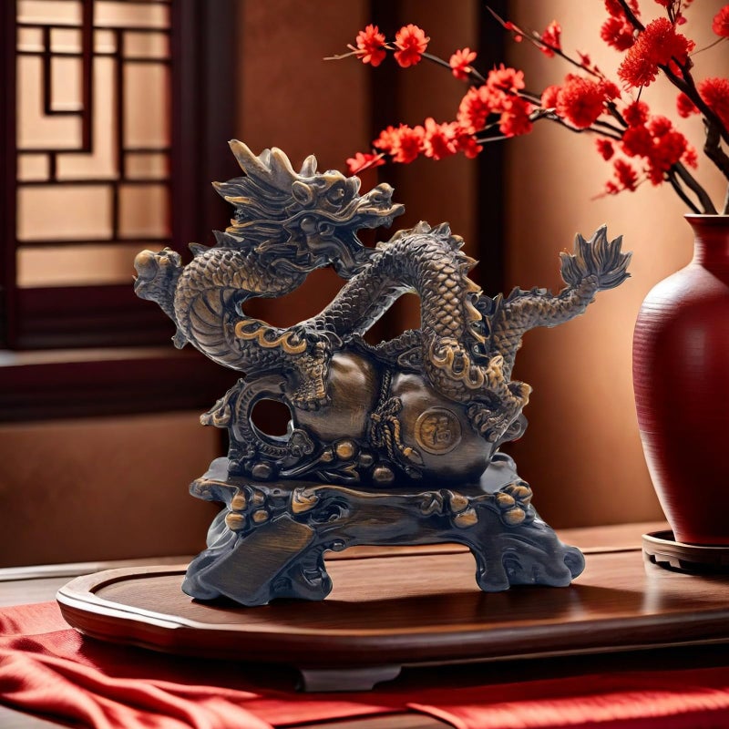 FUNSXBUG Chinese Feng Shui Dragon Statue Sculpture Figurines Feng Shui Decor Home Office Desktop Decoration Good Lucky Gifts - Image 2
