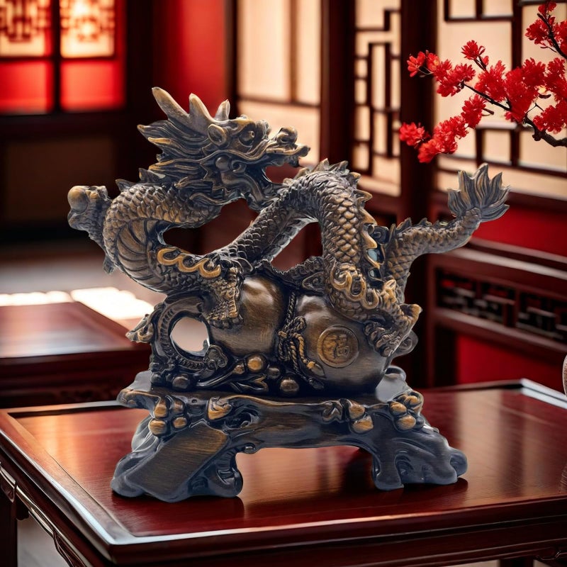 FUNSXBUG Chinese Feng Shui Dragon Statue Sculpture Figurines Feng Shui Decor Home Office Desktop Decoration Good Lucky Gifts - Image 1