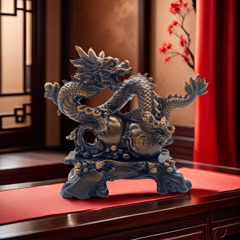 FUNSXBUG Chinese Feng Shui Dragon Statue Sculpture Figurines Feng Shui Decor Home Office Desktop Decoration Good Lucky Gifts - Image 4