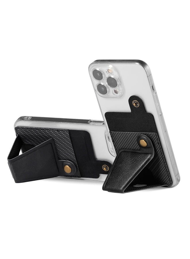 Phone Card Wallet Holder, with Magnetic Stand, Back of Cell Phone Pocket Credit Card Holder for Phone Case, Apple, iPhone, Samsung, Android, Black Leather 