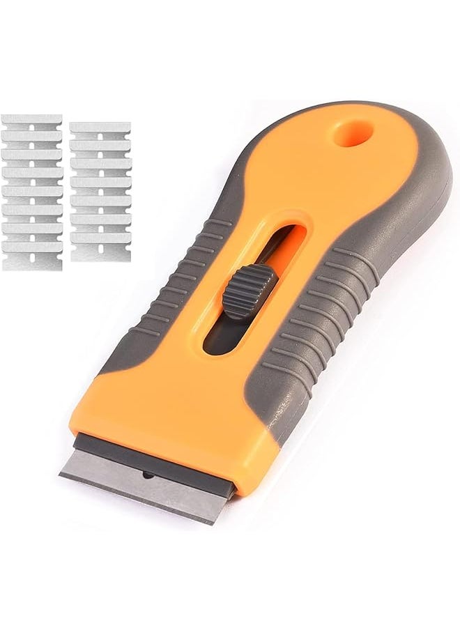 PROMASS promass Razor Blade Scraper,Glass&Ceramic Hob Scraper Knife Cleaner 1Pack Plastic Retractable Glass Scraper with 15 Pcs Extra Razor Blades, Windshield Sticker Remover for Windows Metal Vinyl Car Glue  - Image 1