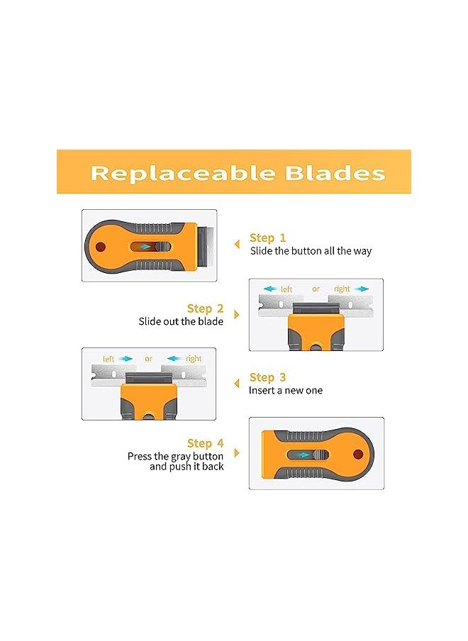 PROMASS promass Razor Blade Scraper,Glass&Ceramic Hob Scraper Knife Cleaner 1Pack Plastic Retractable Glass Scraper with 15 Pcs Extra Razor Blades, Windshield Sticker Remover for Windows Metal Vinyl Car Glue  - Image 4