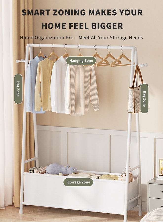 Clothes Rack, Clothing Garment Rack Clothes Organizer and Holder Metal Clothing Stand Hanging Clothes 1-Tier Storage Shelf for Boxes Shoes Boots Commercial Grade Multi-Purpose Entryway Shelving Unit for Home Office Bedroom,85x40x150cm