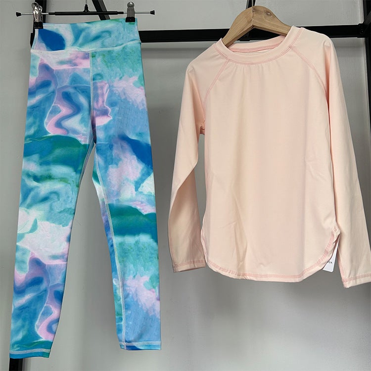 New Comfortable Outer Wear Long-Sleeved Printed Trousers Tight Quick-Drying Breathable Children'S Physical Education Sports Yoga Suit - Image 1
