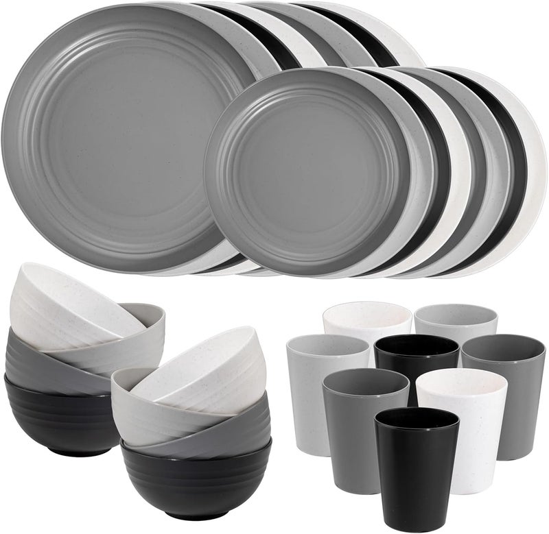 Supernal 32pcs Wheat Straw Dinnerware SetsPlates and Bowls SetsReusable Plastic PlateMicrowave Dishwasher SafePlastic Dinnerware SetFour Color Set 16pcs Plates8pcs Bowls8pcs Cups - Image 1