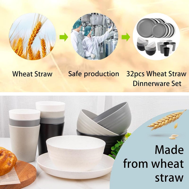 Supernal 32pcs Wheat Straw Dinnerware SetsPlates and Bowls SetsReusable Plastic PlateMicrowave Dishwasher SafePlastic Dinnerware SetFour Color Set 16pcs Plates8pcs Bowls8pcs Cups - Image 4