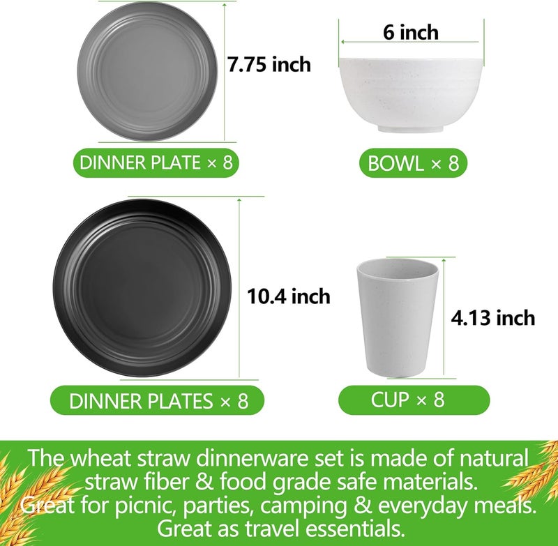 Supernal 32pcs Wheat Straw Dinnerware SetsPlates and Bowls SetsReusable Plastic PlateMicrowave Dishwasher SafePlastic Dinnerware SetFour Color Set 16pcs Plates8pcs Bowls8pcs Cups - Image 2
