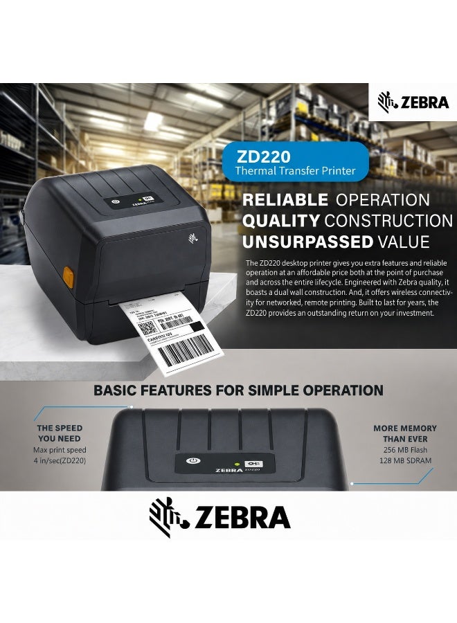 Zebra ZD220 Direct Thermal Barcode Label Printer with USB Connectivity for Shipping, Retail & Warehouse Label Printing - Image 4