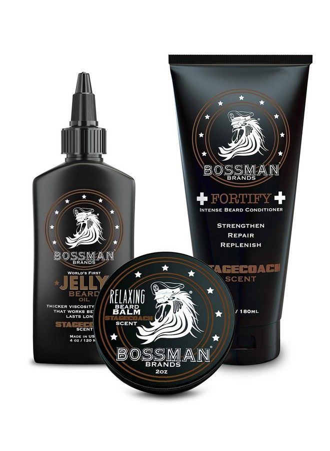 bossman Essentials Beard Kit For Men Beard Oil Jelly Fortifying Conditioner Cream Beard Balm Grooming Growth Care Accessories (Stagecoach) - Image 2
