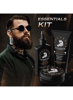 bossman Essentials Beard Kit For Men Beard Oil Jelly Fortifying Conditioner Cream Beard Balm Grooming Growth Care Accessories (Stagecoach)  - Image 4