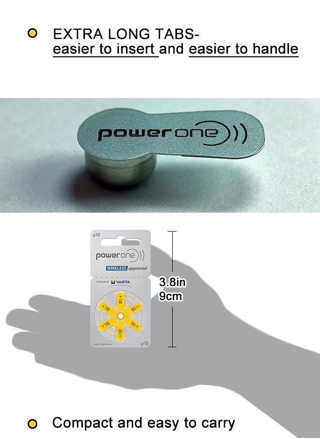 Power One - P10 Pack Of 30 Pieces Original Hearing Aid BatteryLong-lasting and stable 1.45V battery lasts 3-10 daysMercury-free and environmentally friendly Suitable for use in deep canal hearing aids - Image 1