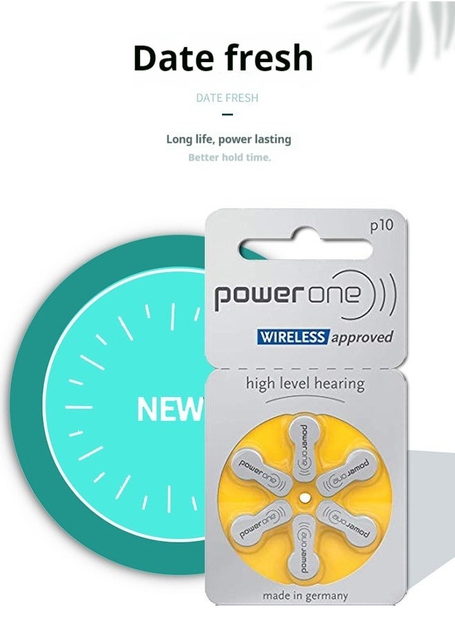 Power One - P10 Pack Of 30 Pieces Original Hearing Aid BatteryLong-lasting and stable 1.45V battery lasts 3-10 daysMercury-free and environmentally friendly Suitable for use in deep canal hearing aids - Image 1