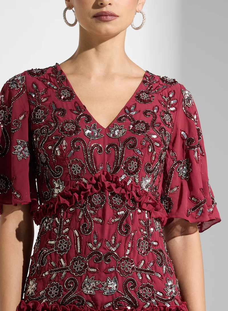 فروك اند فرل Embellished Ruffle Dress