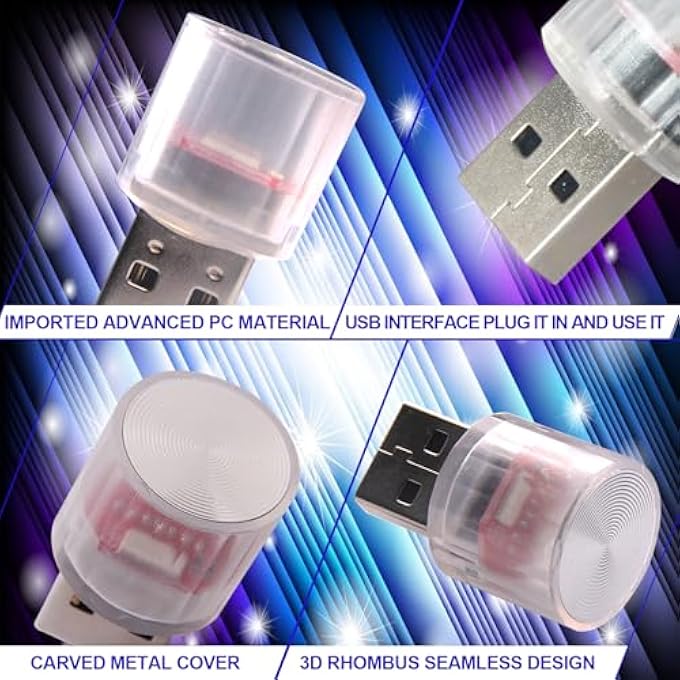 KASTWAVE Usb Led Car Interior Lights 2Piece Multicolor Mini Night Lamps For Car Decoration Universal Led Atmosphere Lights For Vehicle Interiors - Image 2