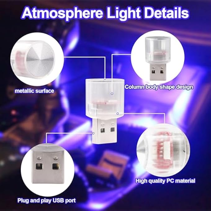 KASTWAVE Usb Led Car Interior Lights 2Piece Multicolor Mini Night Lamps For Car Decoration Universal Led Atmosphere Lights For Vehicle Interiors - Image 3