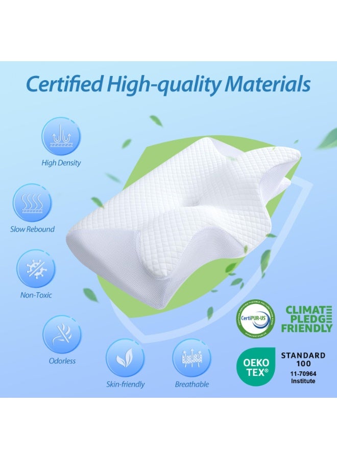 Memory Foam Neck Support Pillow, 2-in-1 Contoured Pillow for Side, Back, and Stomach Sleepers with Breathable Cover, White - Image 5