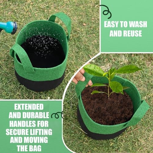 GREENSHEEP Geo Fabric Grow Bags UV Treated Gardening Cotton Pots Terrace Indoor Outdoor Home Balcony Nursery Leafy Vegetable Fruits and Flower (Black & Green Round 400 GSM Size 6x6 Pack of 5) - Image 5