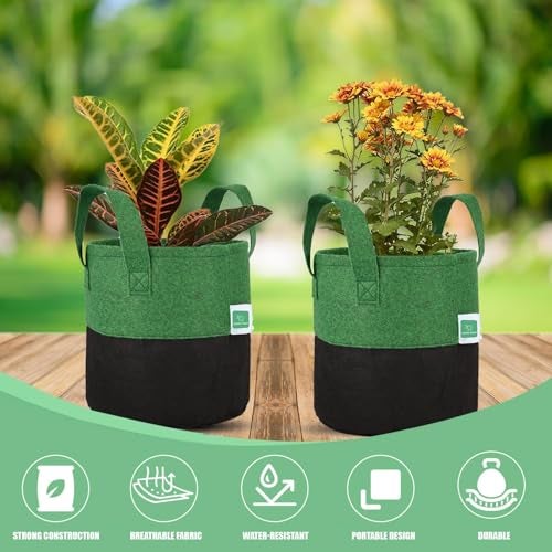GREENSHEEP Geo Fabric Grow Bags UV Treated Gardening Cotton Pots Terrace Indoor Outdoor Home Balcony Nursery Leafy Vegetable Fruits and Flower (Black & Green Round 400 GSM Size 6x6 Pack of 5) - Image 4