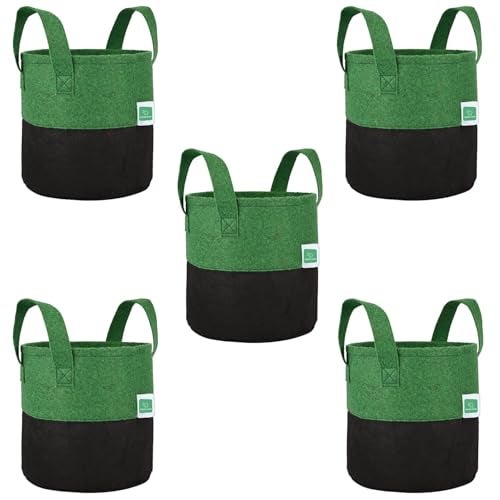 GREENSHEEP Geo Fabric Grow Bags UV Treated Gardening Cotton Pots Terrace Indoor Outdoor Home Balcony Nursery Leafy Vegetable Fruits and Flower (Black & Green Round 400 GSM Size 6x6 Pack of 5) - Image 1
