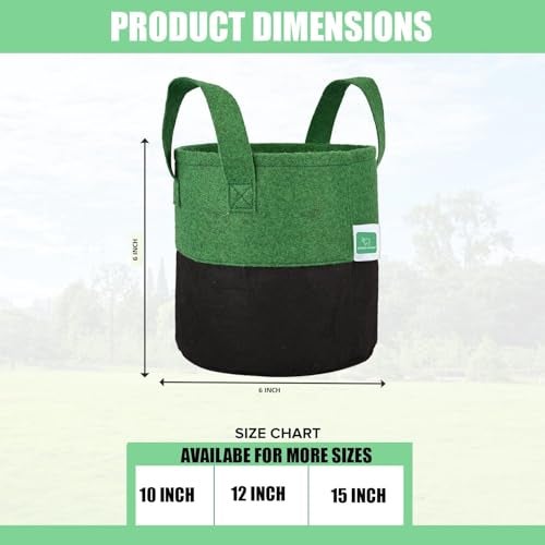 GREENSHEEP Geo Fabric Grow Bags UV Treated Gardening Cotton Pots Terrace Indoor Outdoor Home Balcony Nursery Leafy Vegetable Fruits and Flower (Black & Green Round 400 GSM Size 6x6 Pack of 5) - Image 2