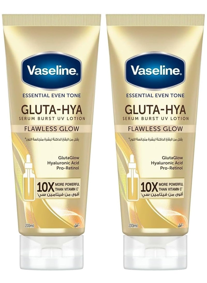 فازلين لوشن الجسم الأساسي الموحد اللون مع الفازلين المرطب، توهج مثالي، سيروم جلوتا-هيا بيرست للأشعة فوق البنفسجية، أقوى بعشر مرات من فيتامين سي، 200 مل (عبوة من قطعتين) - Image 1
