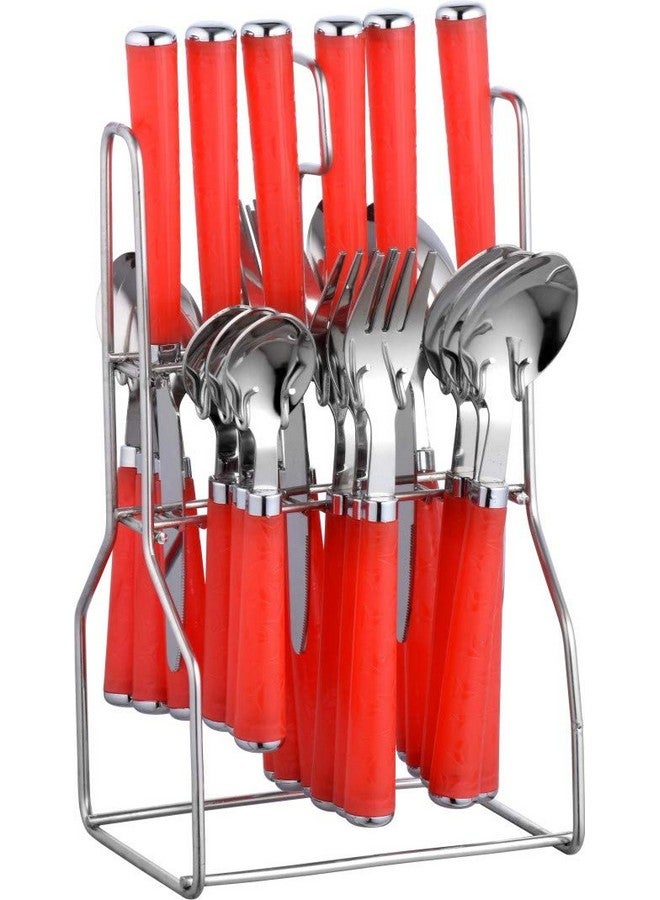 Parage Zolta Stainless Steel Cutlery Set- Set of 25 (Contains: 6 Table Spoons, 6 Forks, 6 Tea Spoons, 6 Knives, 1 Stand), Spoon Set, Cutlery Set for Dining Table Stylish (RED) - Image 1