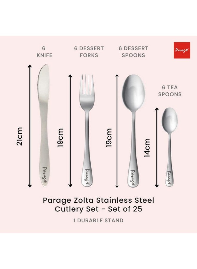 Parage Zolta Stainless Steel Cutlery Set- Set of 25 (Contains: 6 Table Spoons, 6 Forks, 6 Tea Spoons, 6 Knives, 1 Stand), Spoon Set, Cutlery Set for Dining Table Stylish (RED) - Image 4