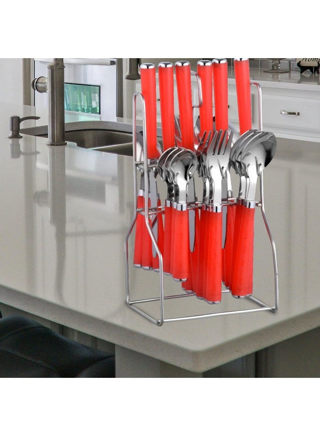 Parage Zolta Stainless Steel Cutlery Set- Set of 25 (Contains: 6 Table Spoons, 6 Forks, 6 Tea Spoons, 6 Knives, 1 Stand), Spoon Set, Cutlery Set for Dining Table Stylish (RED) - Image 2
