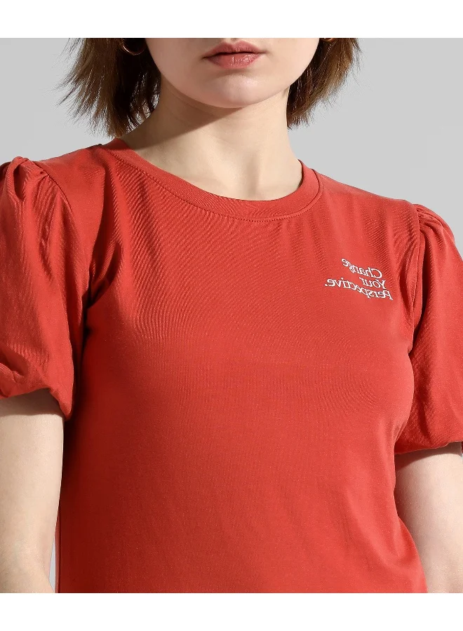 Campus Sutra Women's Red Printed Regular Fit Top