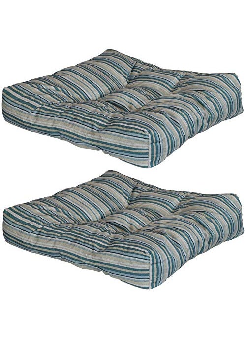 Sunnydaze Sunnydaze 20Inch Square Tufted IndoorOutdoor Patio Cushions  Set of 2  Neutral Stripes 