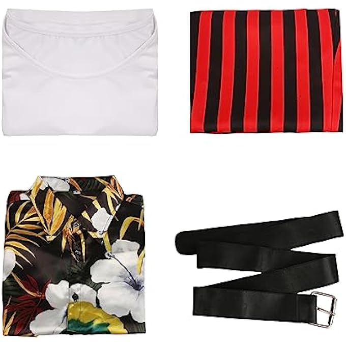 MEN'S PETS DETECTIVE MOVIE JIM CARREY COSTUME COSTUME HAWAIIAN SHIRT TROUSERS STRIPED RED AND BLACK WAISTCOAT BELT CARNIVAL HALLOWEEN COSPLAY (XXL, MULTICOLOR) - Image 4