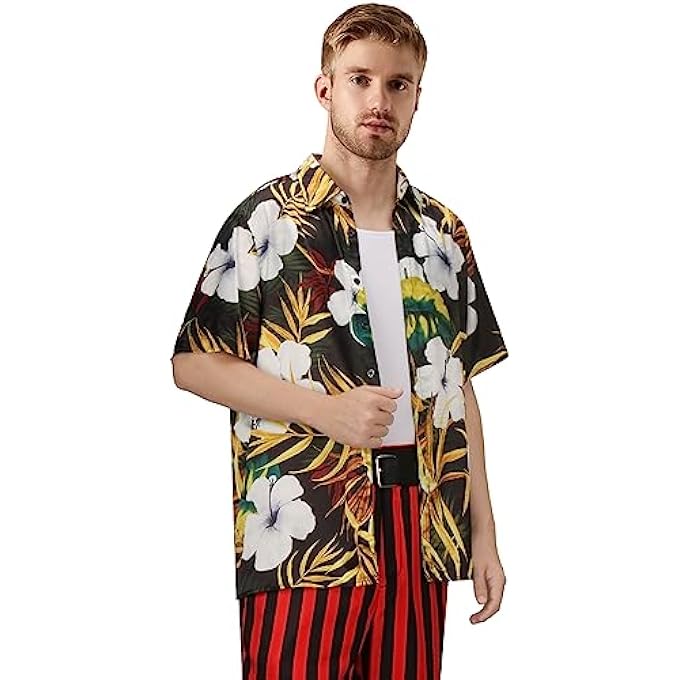 MEN'S PETS DETECTIVE MOVIE JIM CARREY COSTUME COSTUME HAWAIIAN SHIRT TROUSERS STRIPED RED AND BLACK WAISTCOAT BELT CARNIVAL HALLOWEEN COSPLAY (XXL, MULTICOLOR) - Image 5