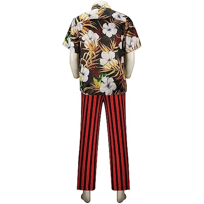 MEN'S PETS DETECTIVE MOVIE JIM CARREY COSTUME COSTUME HAWAIIAN SHIRT TROUSERS STRIPED RED AND BLACK WAISTCOAT BELT CARNIVAL HALLOWEEN COSPLAY (XXL, MULTICOLOR) - Image 2