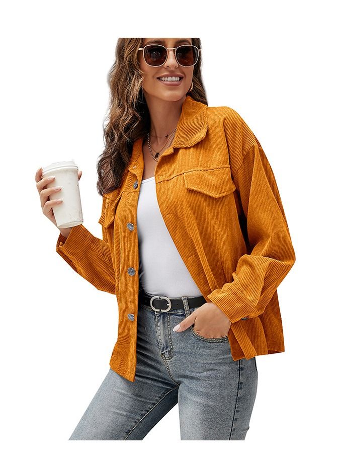 Loquat Women's Spring And Autumn New Corduroy Long Sleeved Loose Casual Shirt 